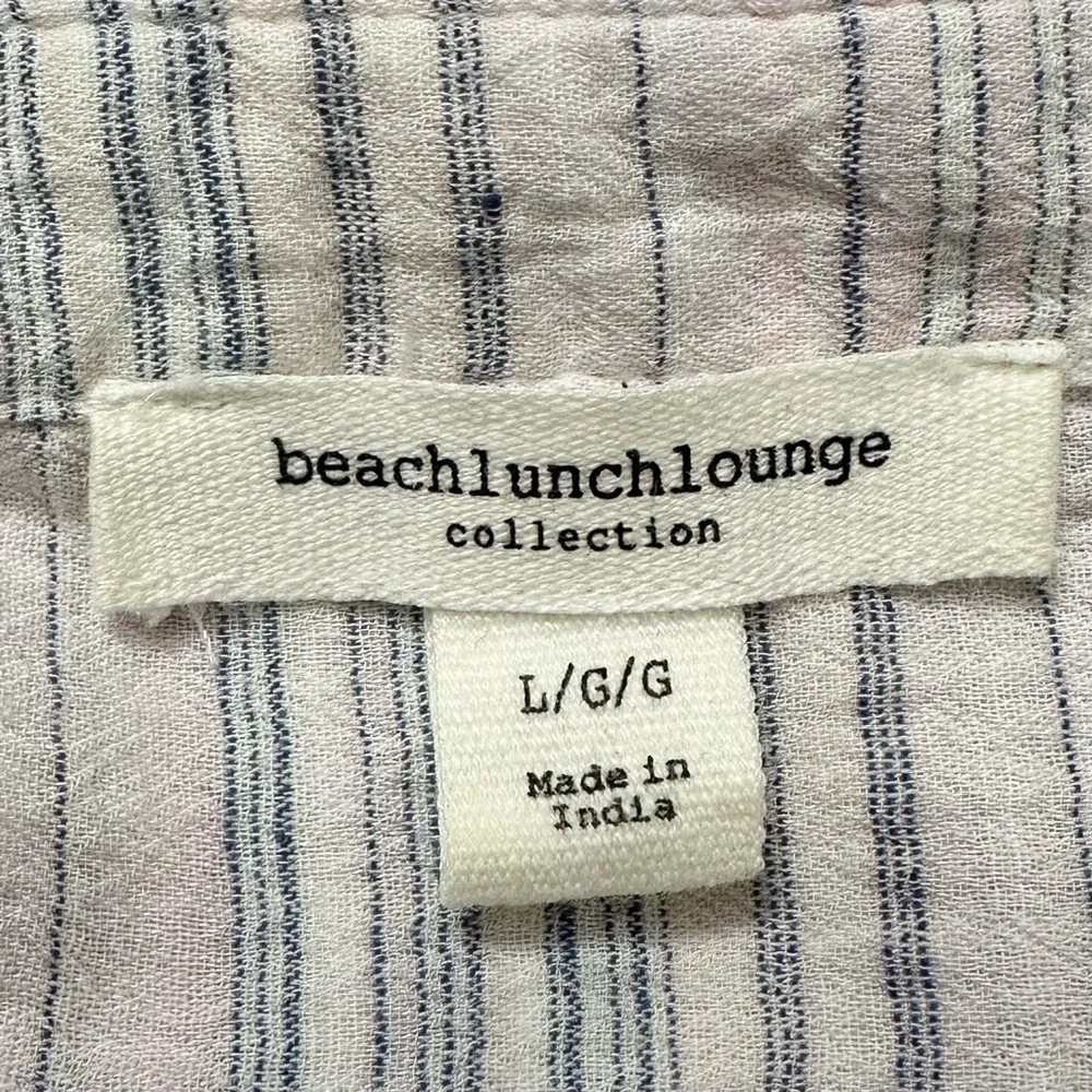 Beachlunchlounge Women's Pink Blue Striped Button Down Shirt, Sz Large